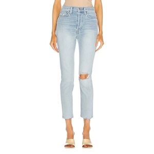 RE/DONE 90’s High Rise Ankle Crop Denim Worn Light Blue Size 26 EUC